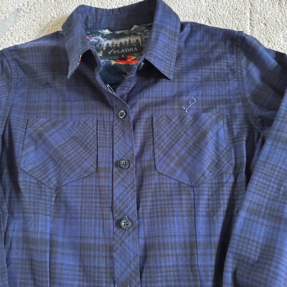 Pladra Every Day Flannel Shirt Anadromous Blue fishing button front plaid small - Picture 10 of 12